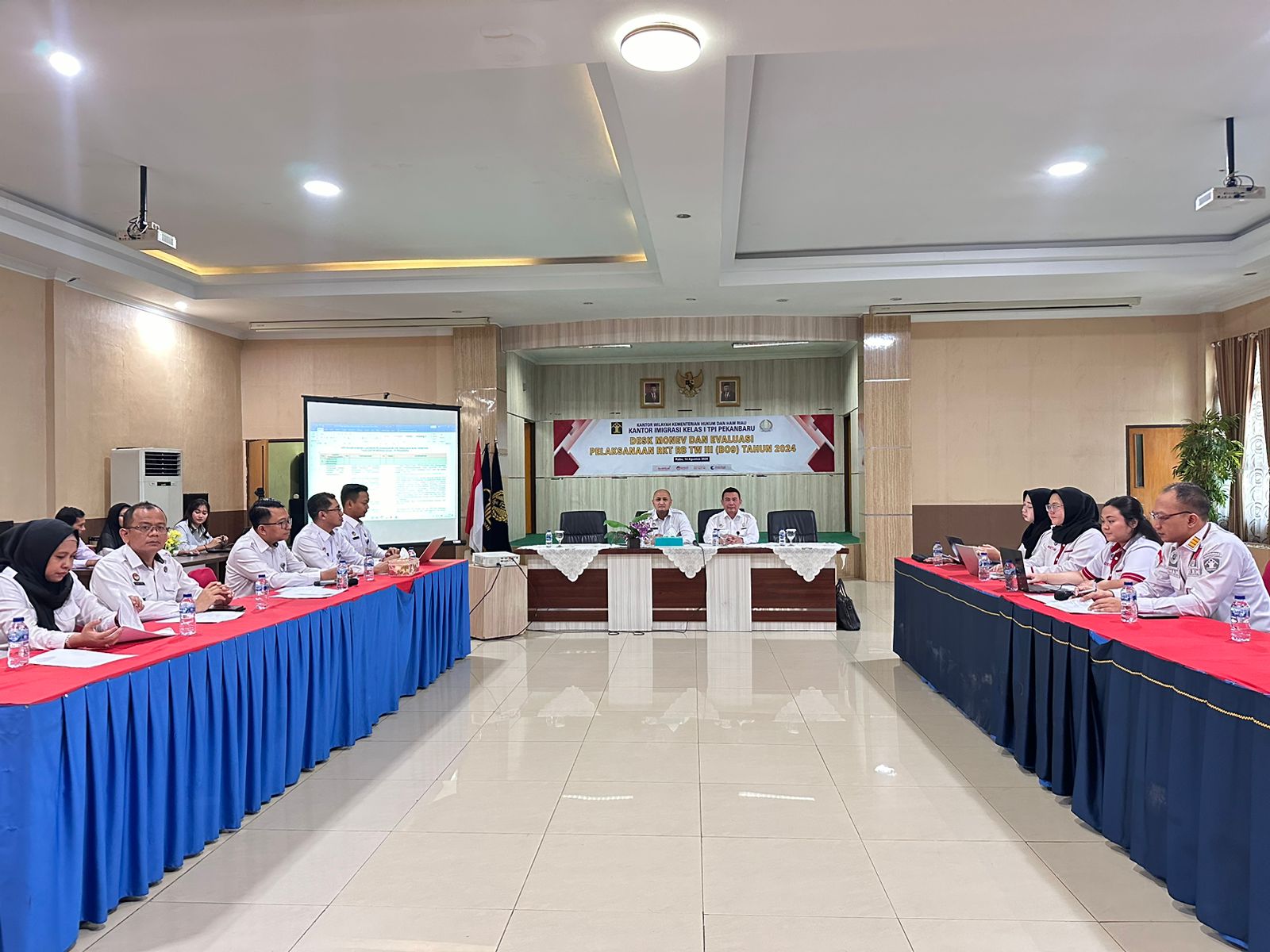KANTOR IMIGRASI PEKANBARU LAKSANAKAN DESK MONITORING EVALUASI PELAKSANAAN RKT-RB TAHUN 2024 DENGAN INSPEKTORAT JENDERAL KEMENKUMHAM RI